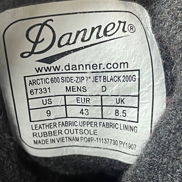 Danner Men's Arctic 600 Side Zip 7" Jet Black 200G Boots Sz 9 Hiking Outdoor - Picture 9 of 14